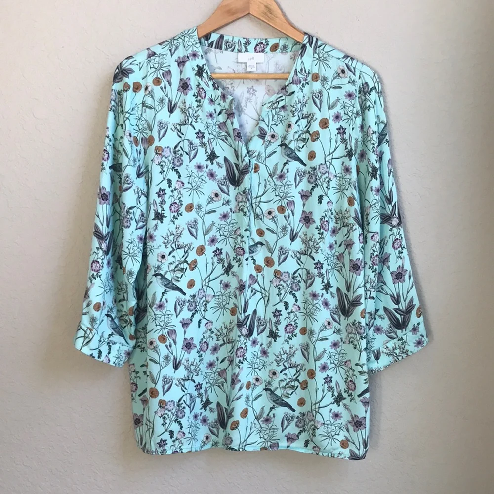 J Jill Floral Bird Print Women's Top - Picture 4 of 16